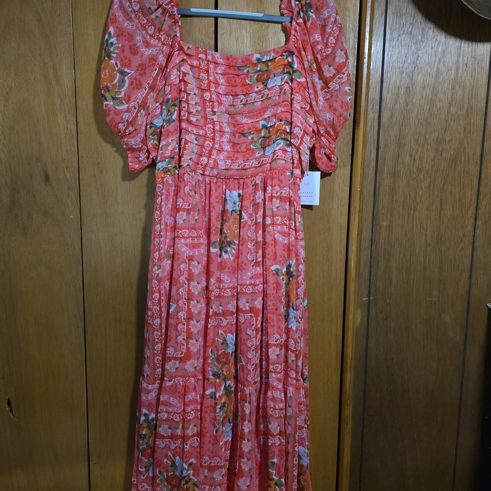 LC Lauren Conrad Coral Floral Tiered Maxi Dress